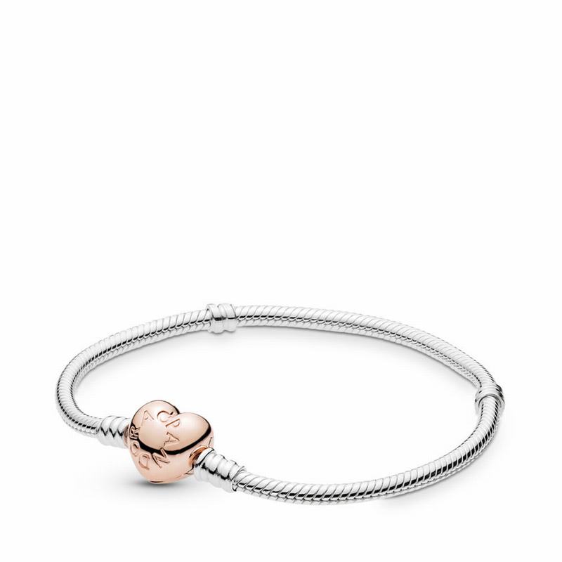 Pandora Moments Heart & Snake Chain Bracelet Clearance NZ, Pandora Rose™ (026574-MAV)